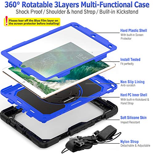 SEYMAC stock Case for iPad Air 3 2019 / Pro 10.5'' with Screen Protector Pen Holder [360° Rotate Hand Strap/Stand], Drop-Proof Case (Blue+Black) - Image 5