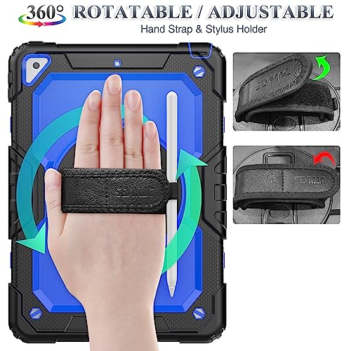 SEYMAC stock Case for iPad Air 3 2019 / Pro 10.5'' with Screen Protector Pen Holder [360° Rotate Hand Strap/Stand], Drop-Proof Case (Blue+Black) - Image 2