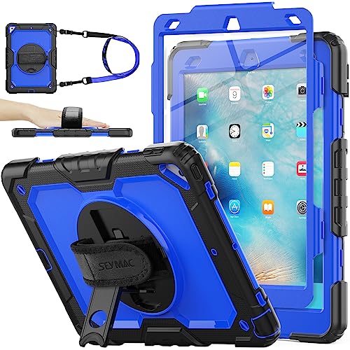 SEYMAC stock Case for iPad Air 3 2019 / Pro 10.5'' with Screen Protector Pen Holder [360° Rotate Hand Strap/Stand], Drop-Proof Case (Blue+Black) - Image 1