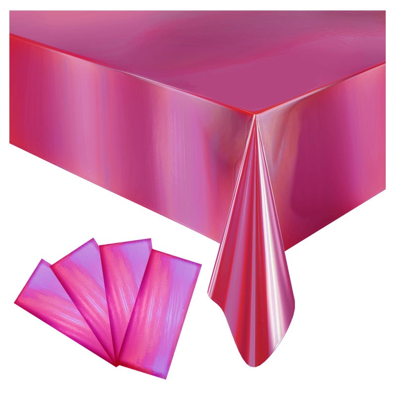 Caonysh 4 Pack Iridescent Plastic Tablecloths Disposable Table Cover Sparkly Foil Table Cloth for Rectangle Tables Party Decorations Birthday Princess Bridal Wedding Christmas Hot Pink, 54 x 108 Inch - Image 1