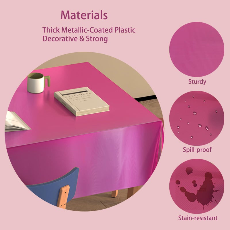 Caonysh 4 Pack Iridescent Plastic Tablecloths Disposable Table Cover Sparkly Foil Table Cloth for Rectangle Tables Party Decorations Birthday Princess Bridal Wedding Christmas Hot Pink, 54 x 108 Inch - Image 3