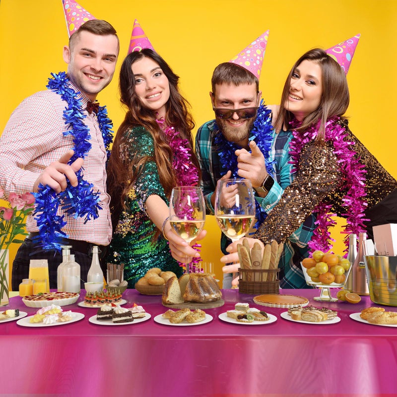 Caonysh 4 Pack Iridescent Plastic Tablecloths Disposable Table Cover Sparkly Foil Table Cloth for Rectangle Tables Party Decorations Birthday Princess Bridal Wedding Christmas Hot Pink, 54 x 108 Inch - Image 4
