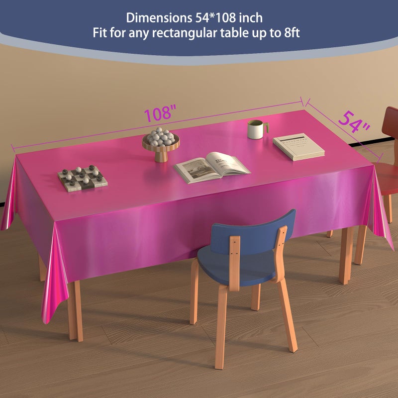 Caonysh 4 Pack Iridescent Plastic Tablecloths Disposable Table Cover Sparkly Foil Table Cloth for Rectangle Tables Party Decorations Birthday Princess Bridal Wedding Christmas Hot Pink, 54 x 108 Inch - Image 2
