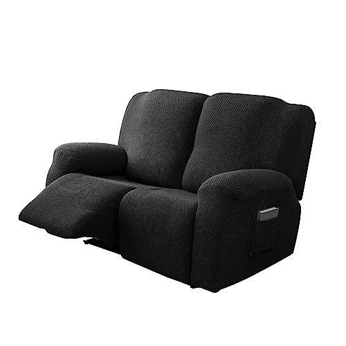 Genina Recliner Loveseat Cover Stretch Couch Covers Sofa slipcover for 2 Seat Reclining Couch Thick Jacquard Furniture Protector Black