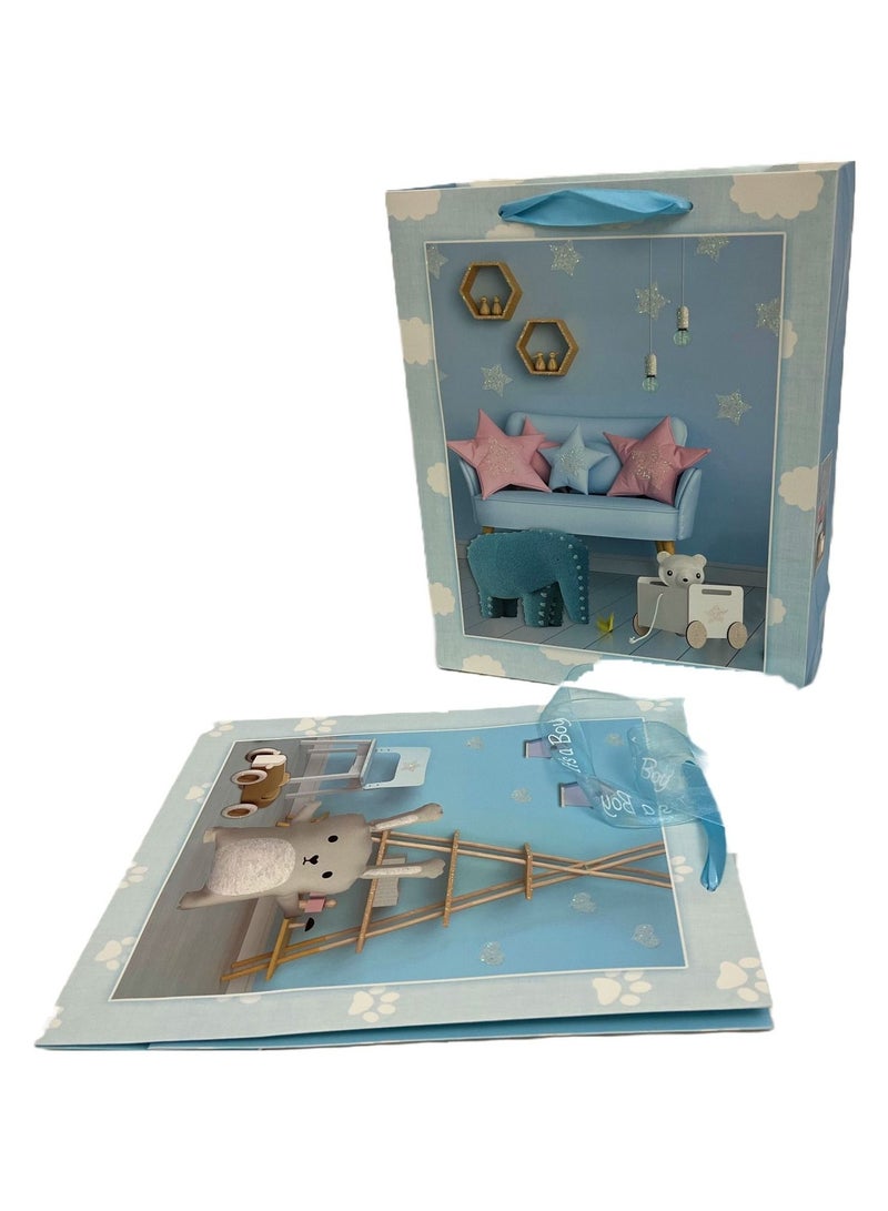 Boxwoods 2 Gift Bags With Blue Ribbon Roll For New Born Boy Gender Reveal And Baby Shower - Image 2
