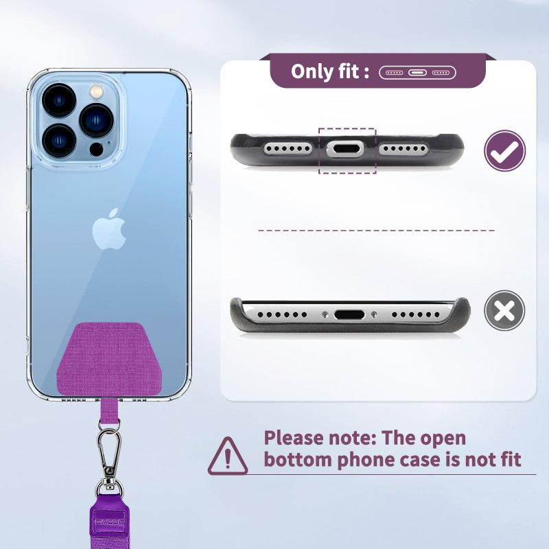 CACOE Phone Lanyard 2 Pcs Adjustable Neck Strap,4 Pcs Patches,Universal Crossbody Multifuctional Polyester Lanyards Compatible with Most Smartphones(Black+Purple) - Image 2