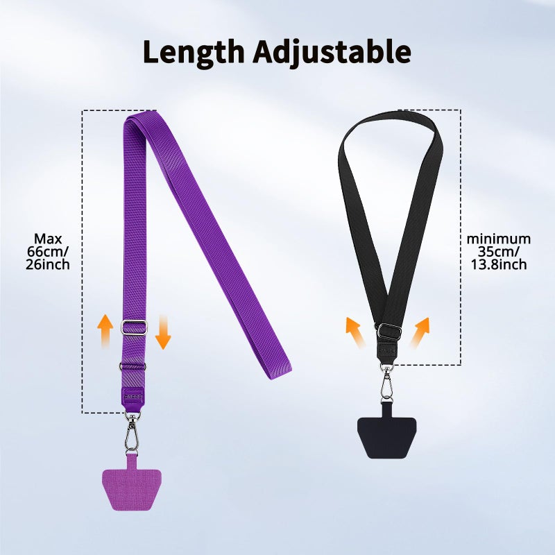 CACOE Phone Lanyard 2 Pcs Adjustable Neck Strap,4 Pcs Patches,Universal Crossbody Multifuctional Polyester Lanyards Compatible with Most Smartphones(Black+Purple) - Image 5