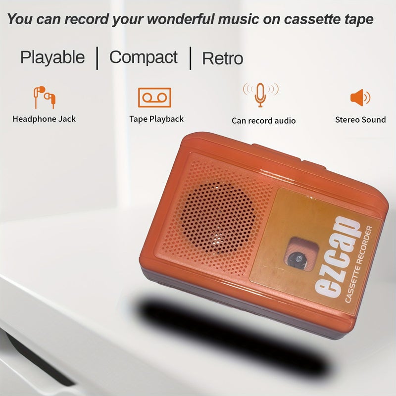 Orange Portable Vintage Cassette Recorder for Blank Tape Recording Nostalgic Classic Cassette Deck English Language Learning - Image 1