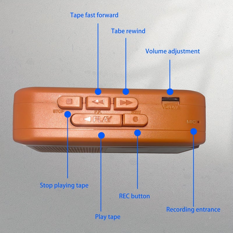 Orange Portable Vintage Cassette Recorder for Blank Tape Recording Nostalgic Classic Cassette Deck English Language Learning - Image 4