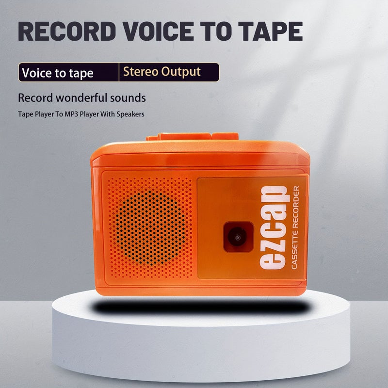 Orange Portable Vintage Cassette Recorder for Blank Tape Recording Nostalgic Classic Cassette Deck English Language Learning - Image 5