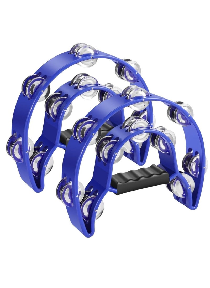 Megarya Megarya Half Moon Musical Tambourine (2 Pack, Blue) Double Row Metal Jingles Hand Held Percussion Drum with Ergonomic Handle Grip  - Image 1