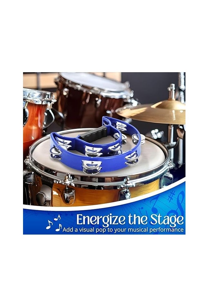Megarya Megarya Half Moon Musical Tambourine (2 Pack, Blue) Double Row Metal Jingles Hand Held Percussion Drum with Ergonomic Handle Grip  - Image 2