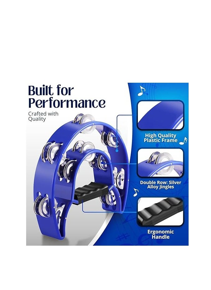 Megarya Megarya Half Moon Musical Tambourine (2 Pack, Blue) Double Row Metal Jingles Hand Held Percussion Drum with Ergonomic Handle Grip  - Image 3