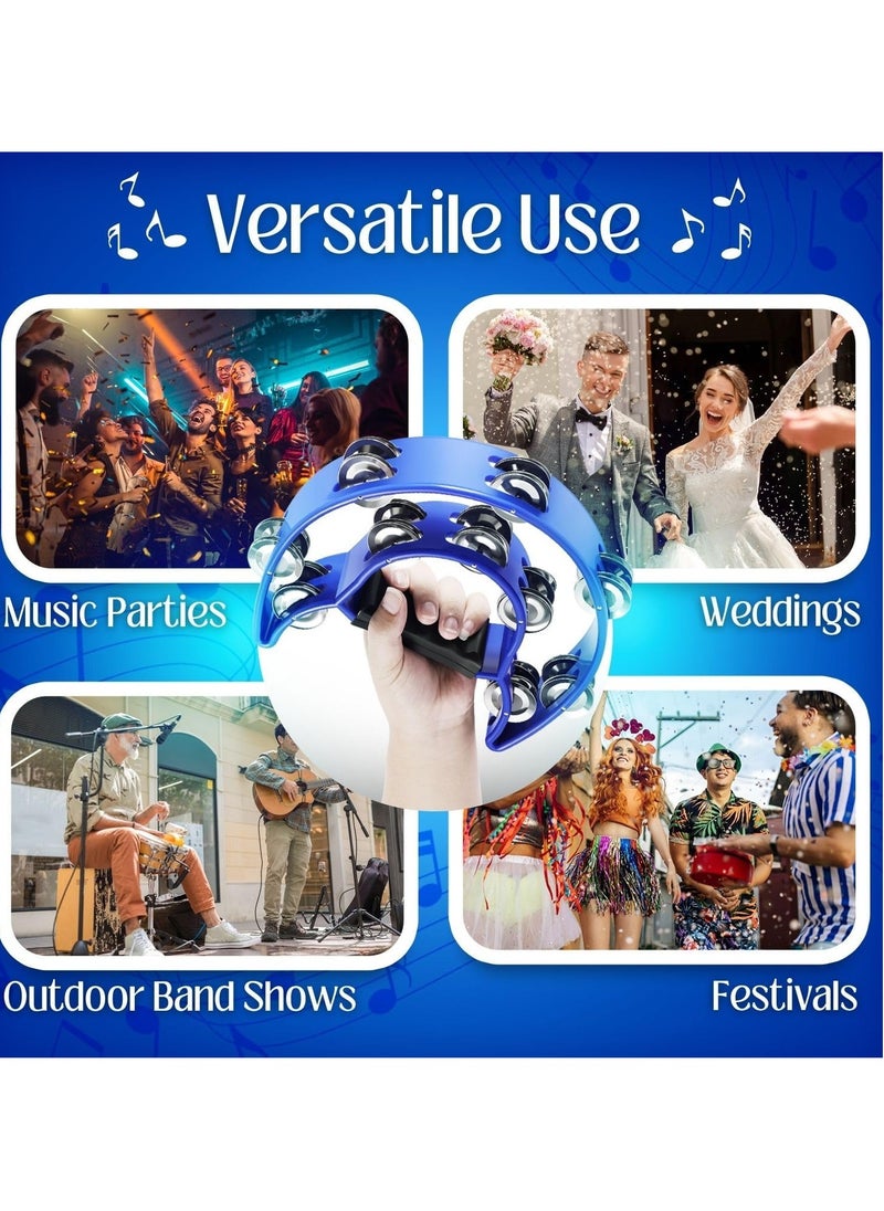 Megarya Megarya Half Moon Musical Tambourine (2 Pack, Blue) Double Row Metal Jingles Hand Held Percussion Drum with Ergonomic Handle Grip  - Image 4