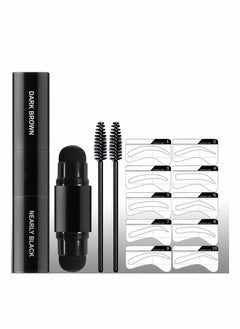 Eyebrow Stamp Stencil Kit Dual-Color, Perfect Instant Brows Every Time, Adjustable for all Eyebrow Shapes, Waterproof and Sweatproof, Reusable & Super Easy To Use (DARK BROWN + NEARLY BLACK)