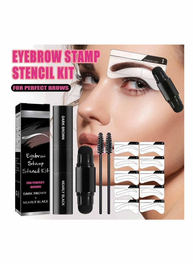 SYOSI - Eyebrow Stamp Stencil Kit Dual-Color, Perfect Instant Brows Every Time, Adjustable for all Eyebrow Shapes, Waterproof and Sweatproof, Reusable & Super Easy To Use (DARK BROWN + NEARLY BLACK) - Image 1