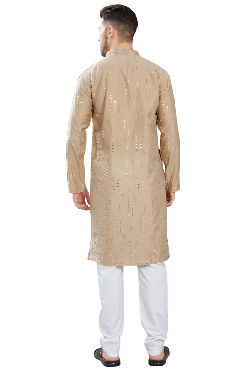 DIVISIVE Men's Mirror Embroidered Silk Blend Only Slim Fit Kurta (DKRT813_L_Peach) - Image 4