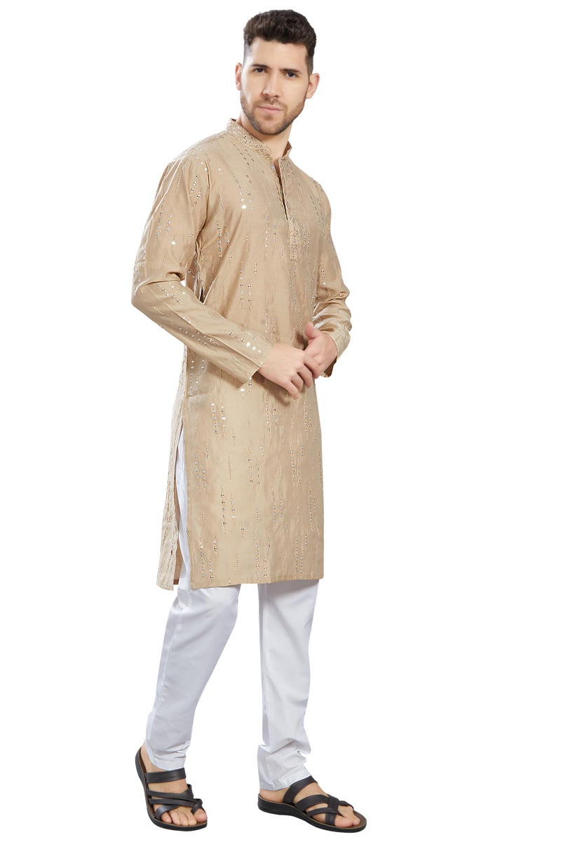 DIVISIVE Men's Mirror Embroidered Silk Blend Only Slim Fit Kurta (DKRT813_L_Peach) - Image 3