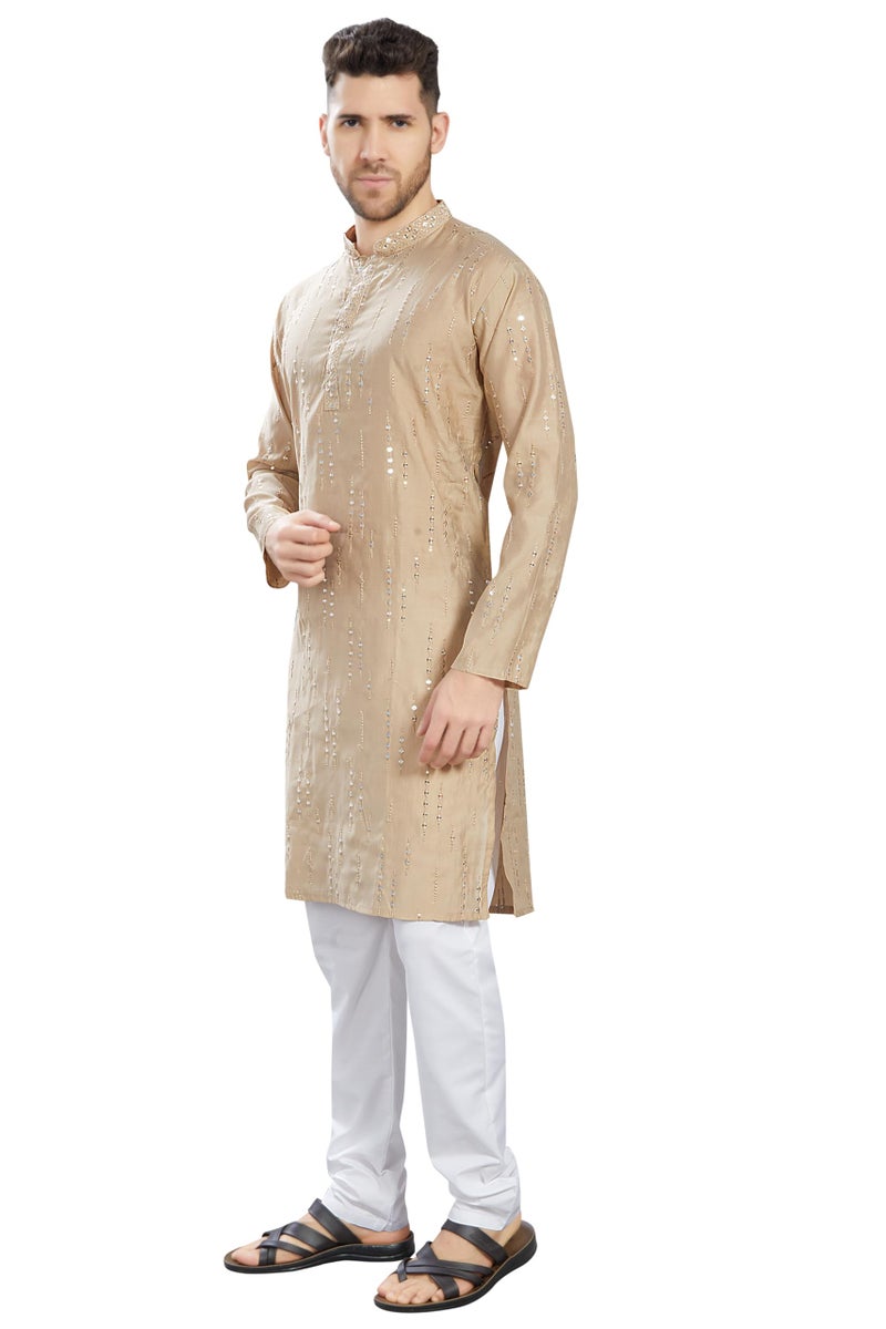 DIVISIVE Men's Mirror Embroidered Silk Blend Only Slim Fit Kurta (DKRT813_L_Peach) - Image 2