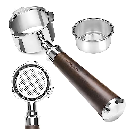 YMWVH 51mm Bottomless Portafilter 3 Ears, YMWVH Professional Espresso Portafilter 51mm for De-longhi EC680, EC685 & EC885 Espresso Machine, Stainless Steel Basket and Walnut Handle - Image 1