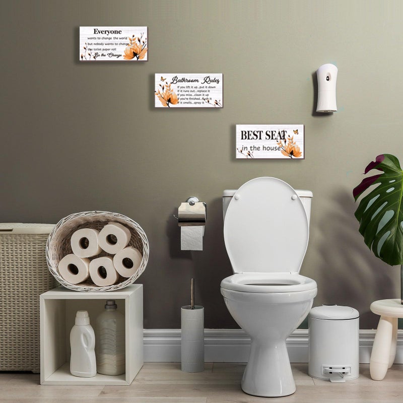 DONFENTHY 3 Pieces Orange Bathroom Decor Bathroom Rules Wall Art Orange Flower Bathroom Rules Sign Best Seat in The House Rustic Farmhouse Wooden Sign for Bathroom Toilet Decor (Orange 10x5 Inch) - Image 4