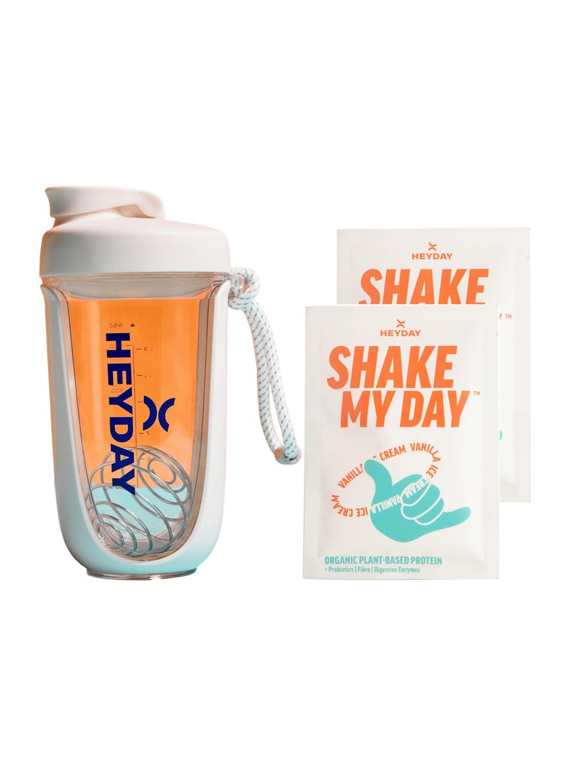 heyday Heyday Protein Shaker Ideal for Gym 550ml White Shaker and 2 vanilla sachet 