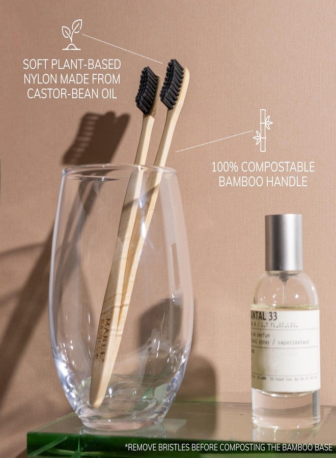 MABLE Four Pack Basics Bamboo Toothbrush for Adult | Soft Bristle Natural Wood Toothbrushes | Eco-Friendly, BPA Free, Compostable Bamboo Handle - Image 2