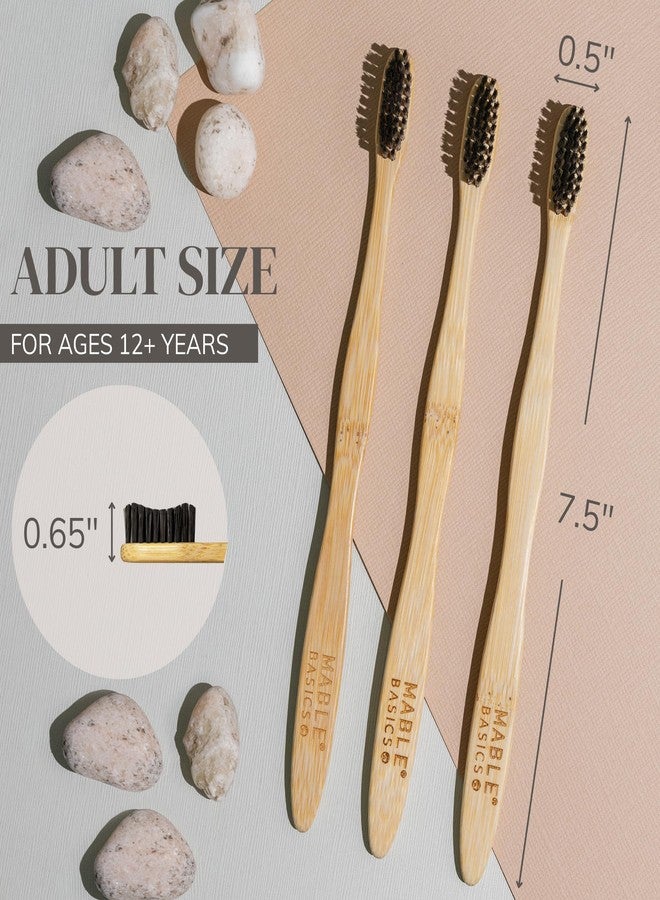 MABLE Four Pack Basics Bamboo Toothbrush for Adult | Soft Bristle Natural Wood Toothbrushes | Eco-Friendly, BPA Free, Compostable Bamboo Handle - Image 5