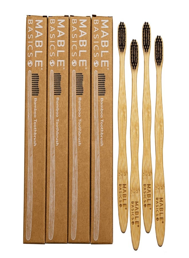 MABLE Four Pack Basics Bamboo Toothbrush for Adult | Soft Bristle Natural Wood Toothbrushes | Eco-Friendly, BPA Free, Compostable Bamboo Handle - Image 1