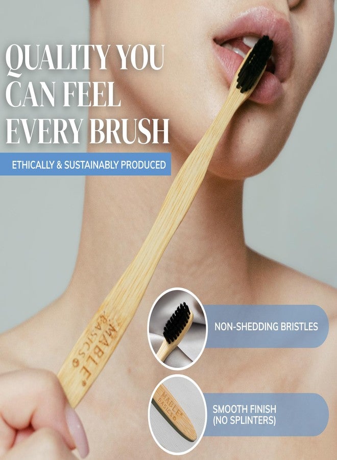 MABLE Four Pack Basics Bamboo Toothbrush for Adult | Soft Bristle Natural Wood Toothbrushes | Eco-Friendly, BPA Free, Compostable Bamboo Handle - Image 3