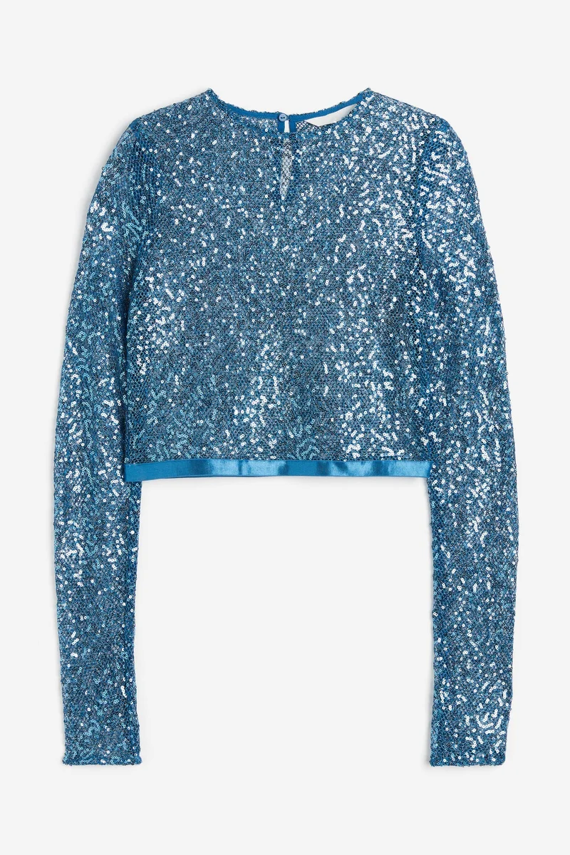 اتش اند ام Crew Neck Sequin Crop Top