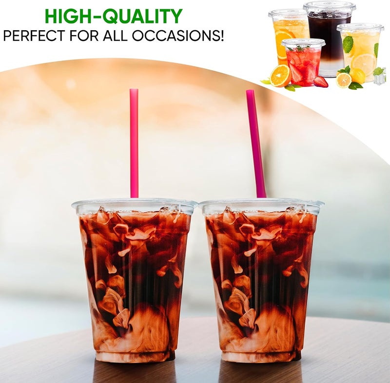 Green Direct 20 oz. Plastic Clear Cups With Flat Lids for Cold Drink/Bubble Boba/Iced Coffee/Tea/Smoothie Pack of 100 - Image 4