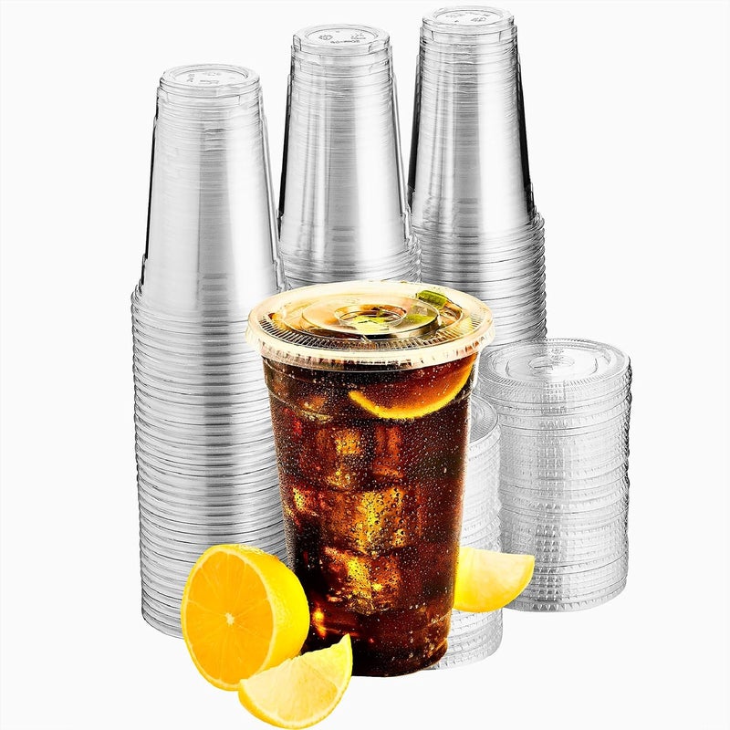 Green Direct 20 oz. Plastic Clear Cups With Flat Lids for Cold Drink/Bubble Boba/Iced Coffee/Tea/Smoothie Pack of 100 - Image 1