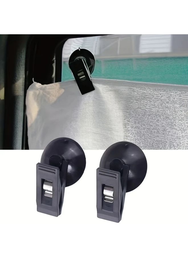 Black 2pcs Multi Functional Suction Cup Clips Glasses Card Holder For Car - Image 1