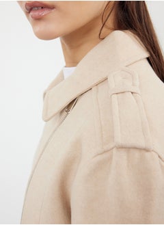 trendyol Beige Stamp Crop Biker Slim Jacket Coat TWOAW25MO00128  - Image 4