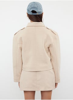 trendyol Beige Stamp Crop Biker Slim Jacket Coat TWOAW25MO00128  - Image 5