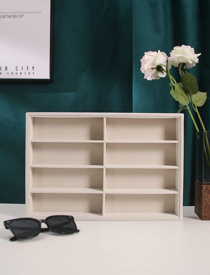 كووارد منظم نظارات شمسية من ، صينية نظارات مخملية بيج - عرض للنظارات والساعات والمجوهرات - للرجال والنساء (8 خلايا) - Image 4