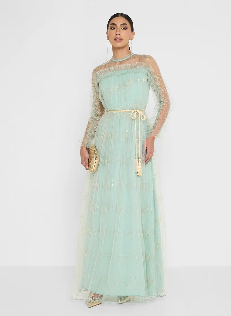 جولدن ابل Embellished Maxi Dress With Belt