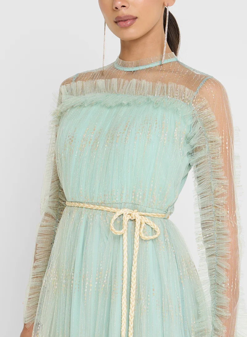 Golden Apple Embellished Maxi Dress With Belt