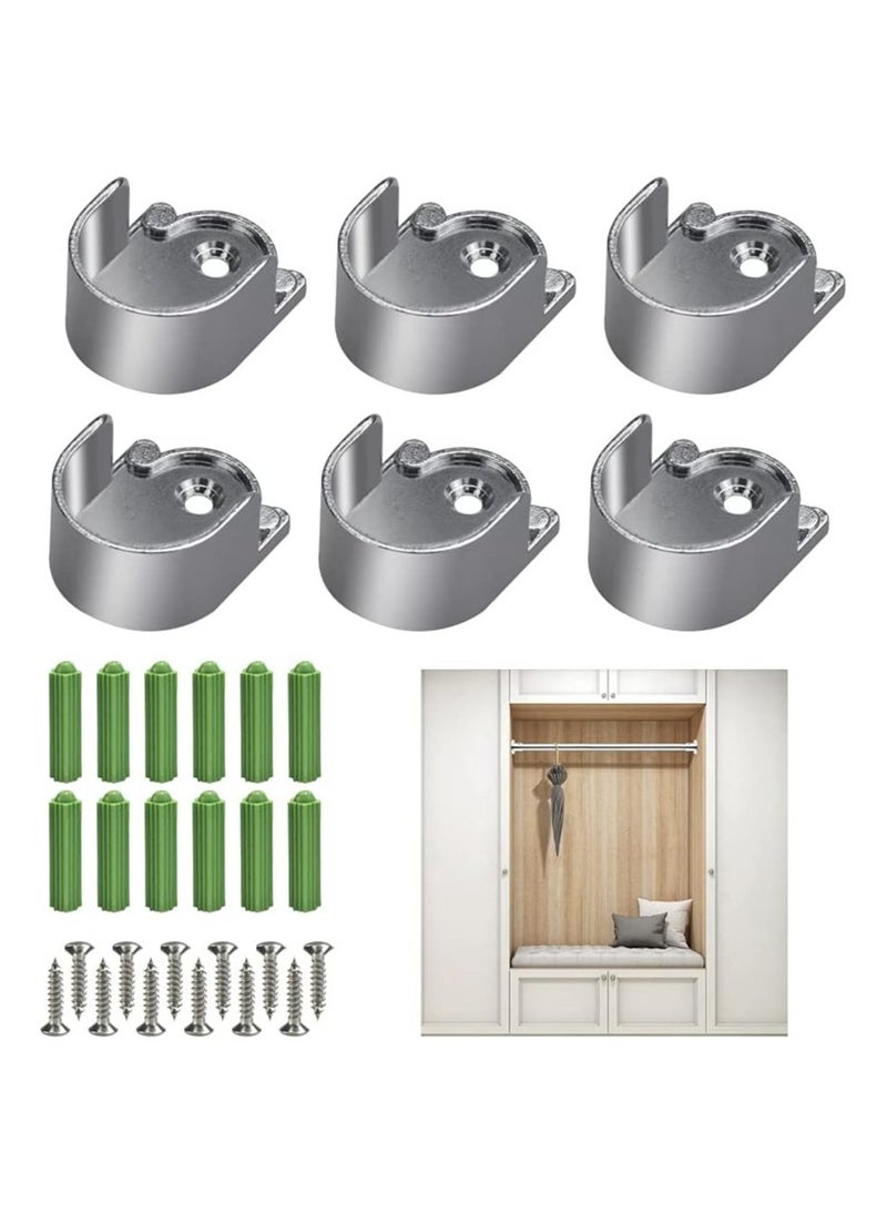 6Pcs Closet Pole Sockets Closet Rod End Supports Heavy Duty Closet Rod End Supports Flange Rod Holder with Screws Sockets Zinc Alloy Rods Holders for Pole Bracket Bathroom Shower Pole (25mm) - Image 1