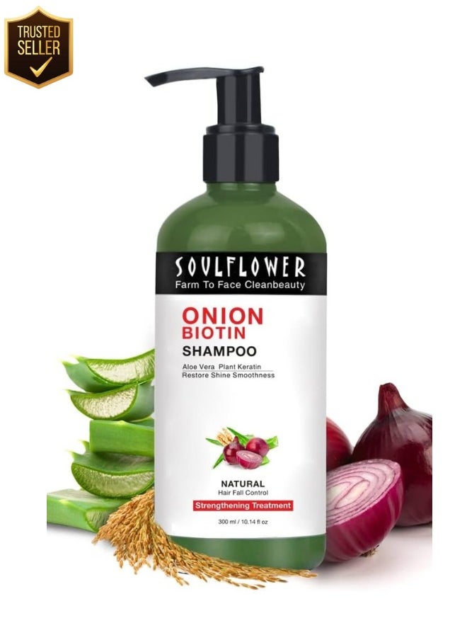 Soulflower Onion Shampoo| Promotes Hair Growth, Hair Fall Control, Healthy Scalp, Nourishment, Dandruff Care| Aloe vera, Plant Keratin, Biotin, Shikakai & Neem | SLS & Paraben Free| 300ml (Pack of 1) 