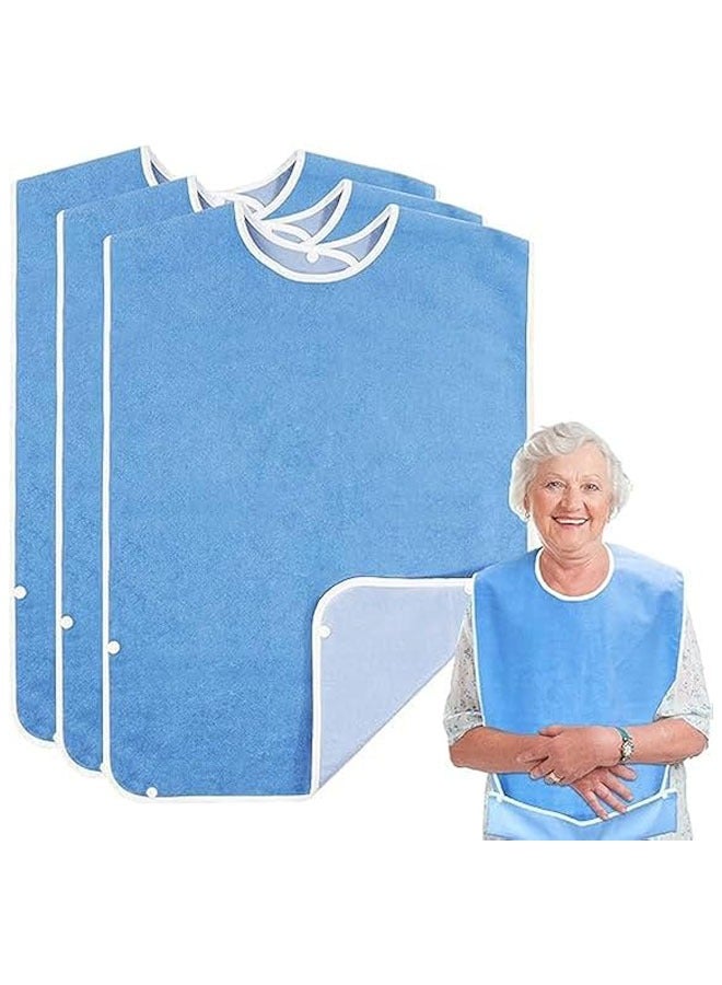 Hihonor 3 Pack Adult The Elderly Bib with Snaps Reusable Adult Bib for Eating Washable Dining Bibs for Elderly Clothing Protector for Elderly Men Women and Disabled - Image 1