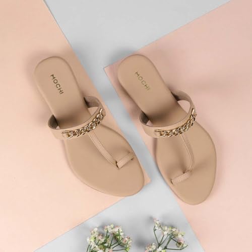 Mochi Women Dark Beige Synthetic Chain Embellished Casual Slippers UK/6 EU/39 (32-1062) - Image 2