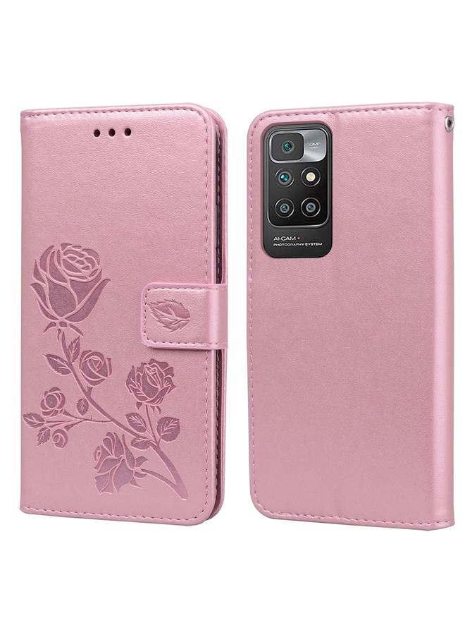 The Bros Case For Xiaomi Redmi 10 Rose Embossed Horizontal Flip PU Leather Case with Holder & Card Slots & Wallet