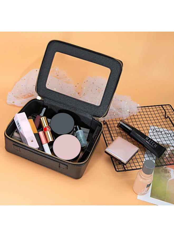 Aveniee Clear Makeup Bag Organizer, Portable Travel Toiletry Cosmetic Bag Case for Women, Heavy Duty Make Up Pouch with Transparent Vinyl Windows & Gold Zippers(Black) - Image 3