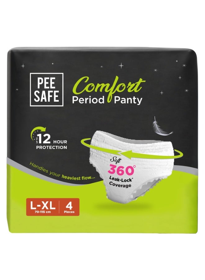 بيساف سراويل داخلية مريحة من بي سيف لفترة الدورة الشهرية | مقاس L-XL | 4 سراويل | حماية شاملة 360 درجة | حماية لمدة 12 ساعة | مقاومة للتسرب | راحة طوال الليل | خالية من الطفح الجلدي والمواد السامة | تصميم سلس ومريح - Image 1