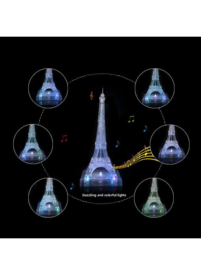مكعبات بناء كريستال ثلاثية الأبعاد ذاتية التحميل برج باريس DIY لغز قلعة كريستال مكعبات بناء هدية للأطفال - اللون: شفاف - Image 3