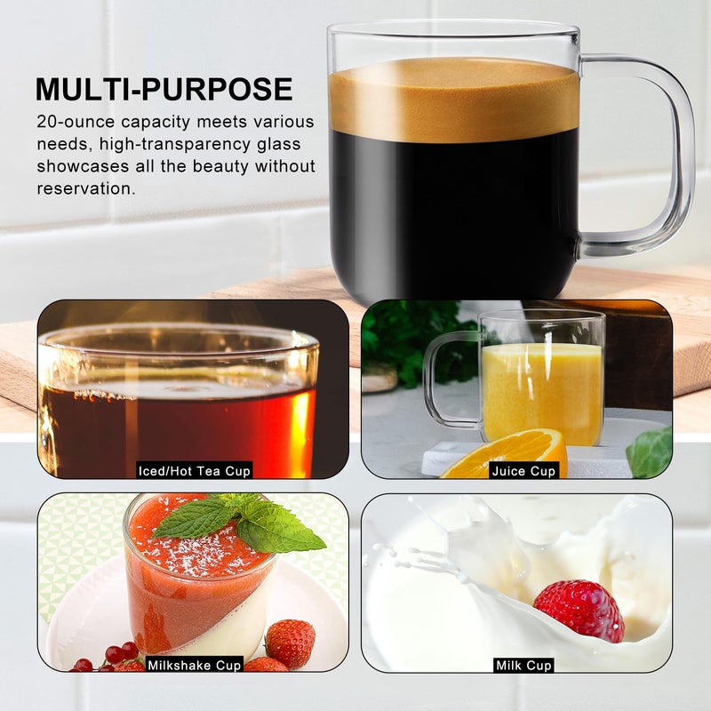 Aquach Glass Mugs 16 Oz Set Of 2  Large Clear Glass Cup With Handle For Hot/Cold Coffee Tea Beverage  Drinking Glasses - Image 5