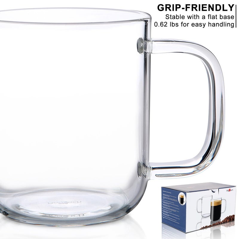 Aquach Glass Mugs 16 Oz Set Of 2  Large Clear Glass Cup With Handle For Hot/Cold Coffee Tea Beverage  Drinking Glasses - Image 3
