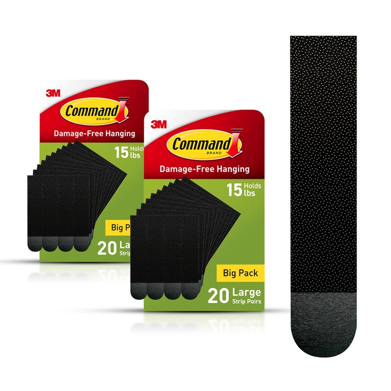 Command 15 lb Large Picture Hanging Strips 40 Pairs, (80 Command Strips) Damage Free Hanging Picture Hangers, No Tools Great for Home Decor, Black Adhesive - Image 1